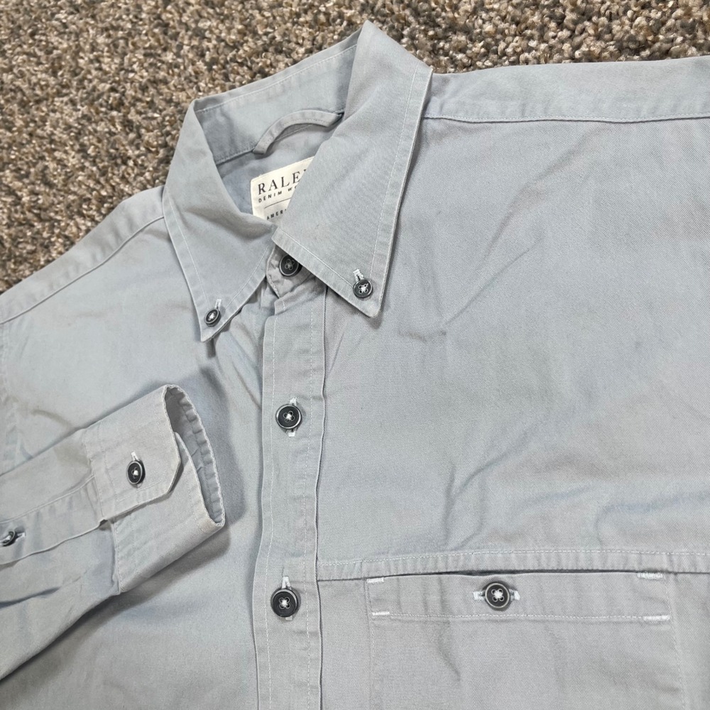 Raleigh Men's Size Small Denim Workshop Button Down Shirt Blue Grey Cotton